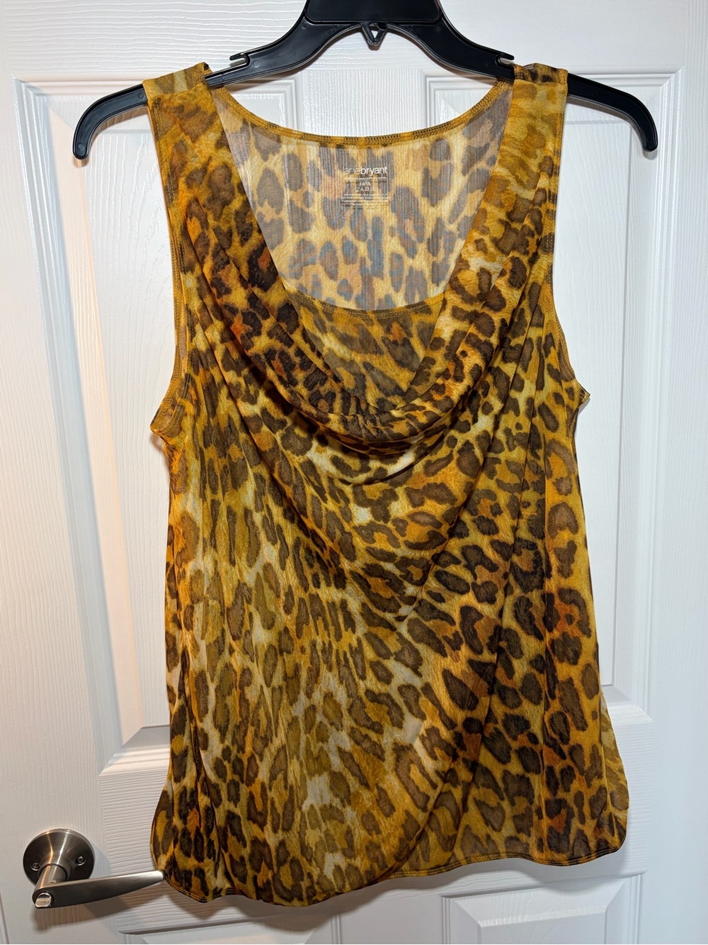 Lane Bryant Yellow and Brown Leopard Print Cowl Neck Tank